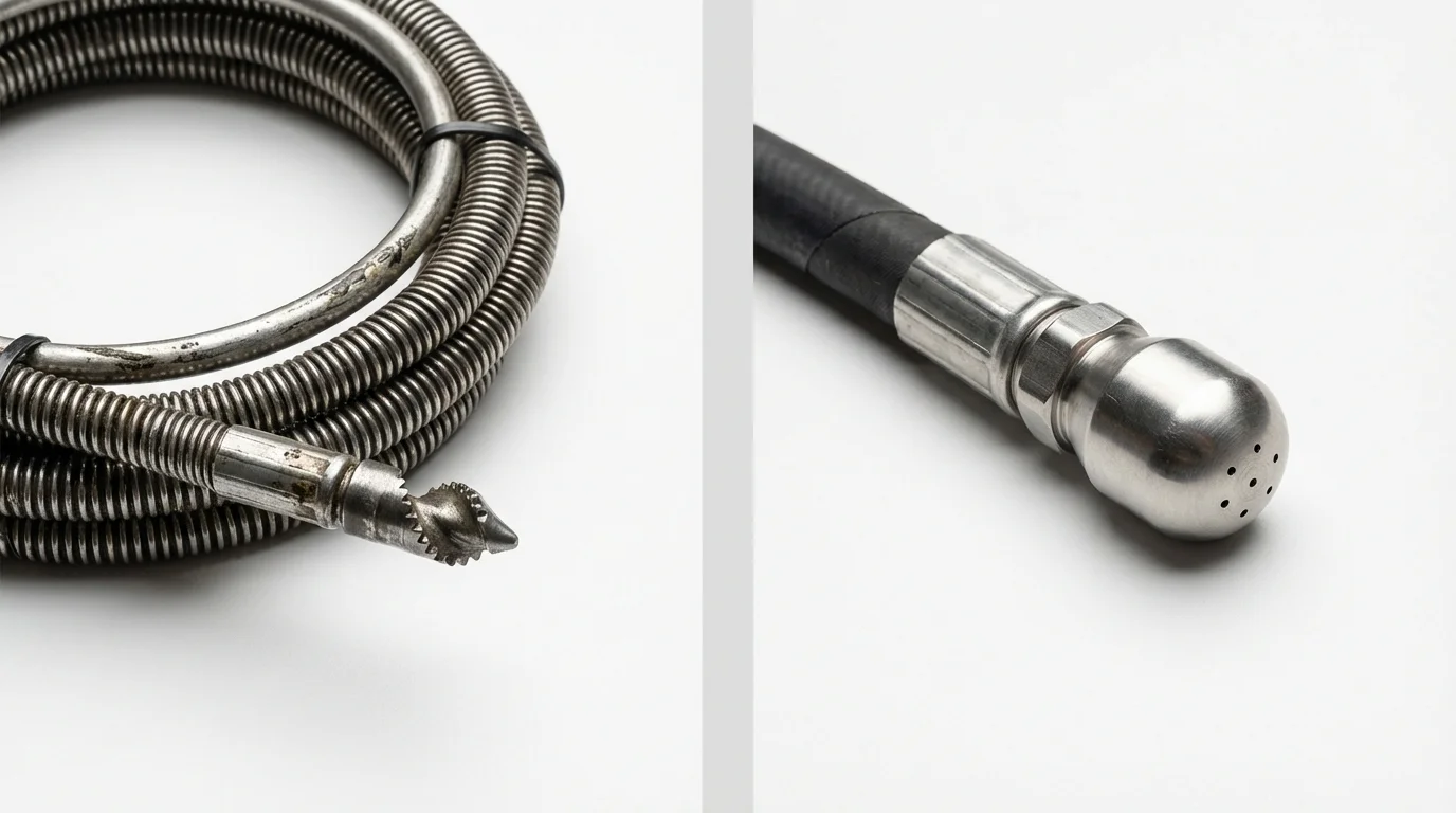 Drain snake cable and hydro jetting nozzle used for drain cleaning in Milford, MA